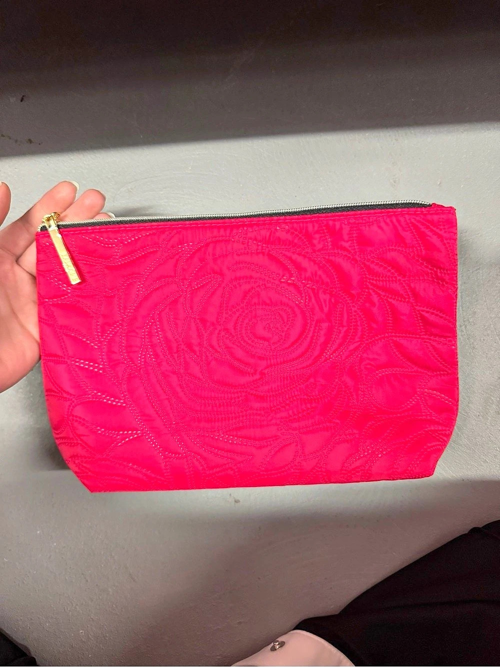 Lancรดme Pink Quilted Rose Cosmetic Makeup Bag